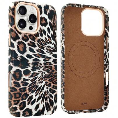 VIETAO Fashion Leopard Printing Magnetic Wireless Charging Mobile Phone Case Compatible With IPhone 15 16 Pro Max Protective Cellphone Cover