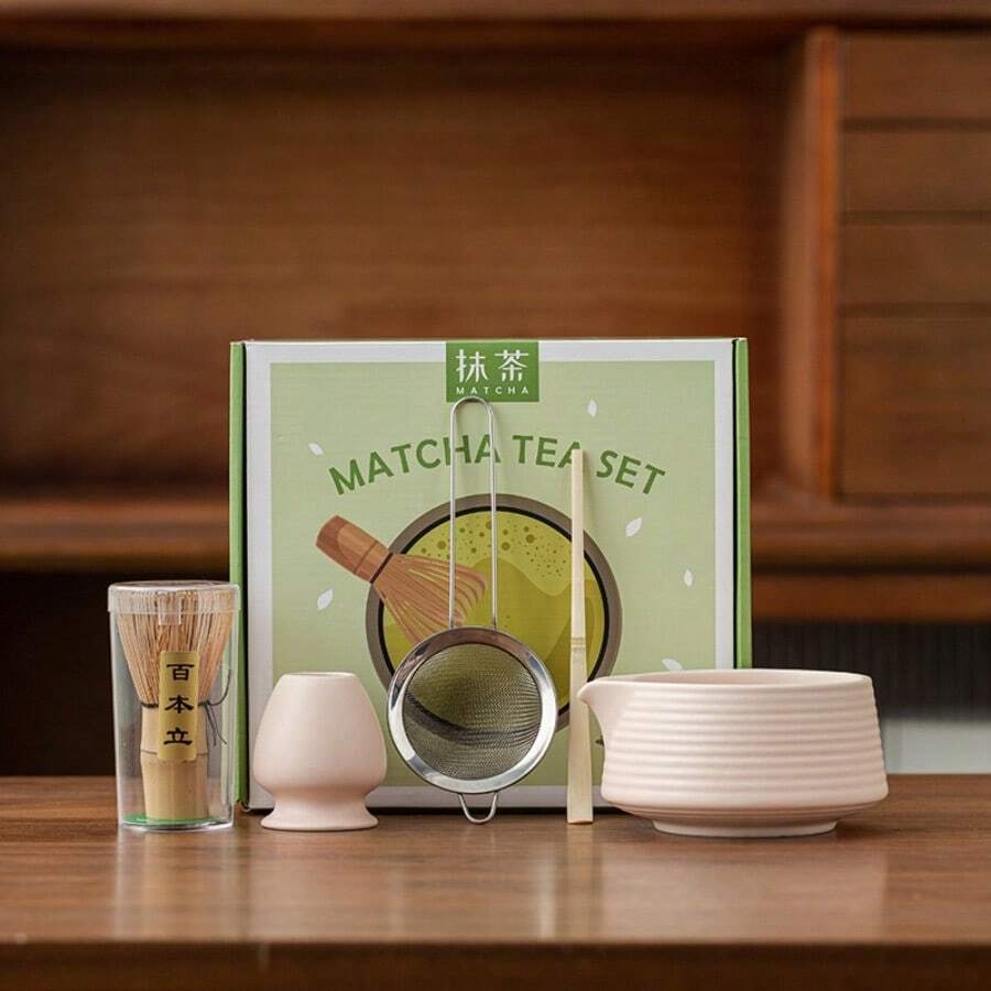 5pcs Japanese Matcha Set, Including Matcha Bowl With Spout, Matcha Whisk And Holder, Bamboo Matcha Scoop And Stainless Steel Sifter - Matte Finish Matcha Kit, Suitable For Matcha Enthusiasts Back To School