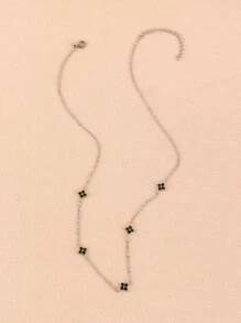 1 Pc Lucky Four Leaf Flower Necklace With Cold And Elegant Style, High Sense Collar Chain, Long Style, Elegant Tassel Neckchain, Female, Suitable For Women's Daily Wear ﻿