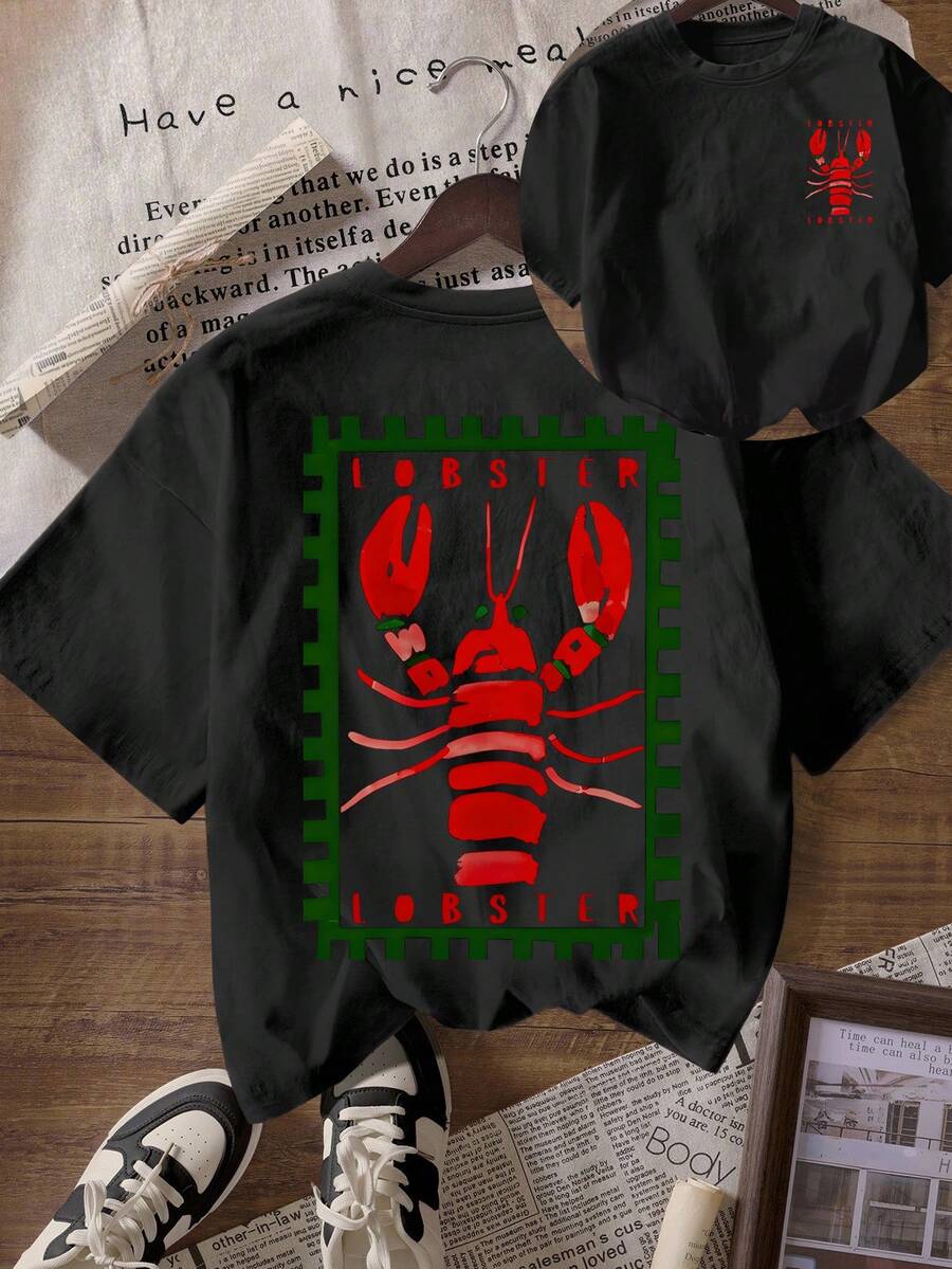 تي شيرت كاجوال للنساء بطبعة سرطان البحر وياقة مستديرة وأكمام قصيرة، للخروج الصيفي