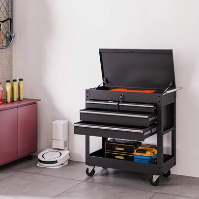 4 Drawer Tool Cart On Wheels,Drawer Rolling Carttool With L…