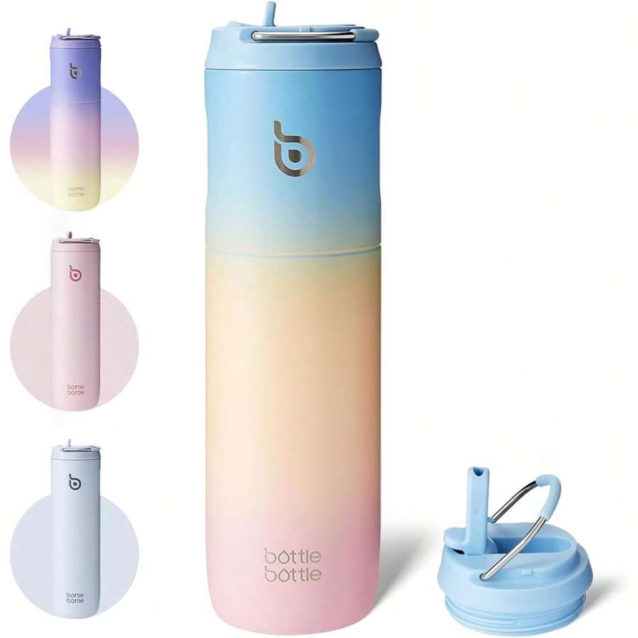 New-88 Insulated Water Bottle 24oz Straw Lid And Handle For Sports Travel Gym Stainls Steel Water Bottl Double-Wall Vacuum Metal Le Proof - - 藍色黃色粉紅色 - 查看 1
