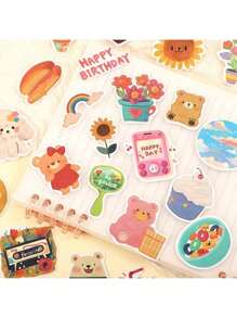 108pcs Original Kawaii Korean Watercolor Bear Sticker Set, For Decorating Notebooks, Diaries And More Back To School