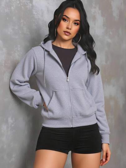 Sudadera capucha mujer dama cremallera frontal bolsillo canguro manga larga tela suave cierre ajustado diseño casual verano otoño invierno