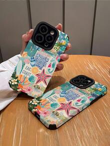 1pc Vacation Style Seashell & Slogan Print Textured Anti-Fall Anti-Fingerprint Shock-Proof Phone Case Compatible With Apple And Models - Multicolor - View 2