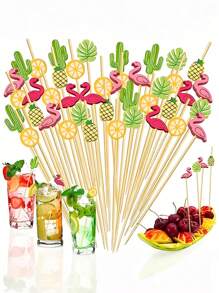 50pcs Fruit Stick Pearl Decor Cocktail Picks Summer Tropical Party Supplies (Hawaiian Set), Tropical Cocktail Picks, Hawaiian Theme Hibiscus Flamingo Decorative Toothpicks, Fruit Dessert Sticks, Tropical Cocktail Bamboo Toothpicks Flamingo Pineapple Beach Toucan Palm Leaf, Food Appetizer Skewer, For Drinks, Beach, Luau Decoration, Summer Themed Party Supplies, Appetizer Food, Hawaiian Beach Holiday Party Supplies
