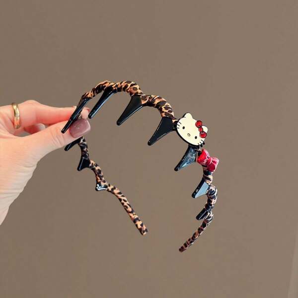 Sanrio Sens de luxe Sanrio, peluche délicate imprimé léopard, bandeau dessin animé KT Chat, Amour Amour, bandeau doux et cool, créneau, accessoire de tête pour les influenceurs, nouveau style...