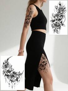 (Pack Of 5 PCS)Black Sketch Flower Tattoo Stickers, Sexy Black Sketch Flower Chain Tattoo Patterns, Waterproof, Sweat-Proof, Scratch-Resistant, Easy To Use, Suitable For Women To Attend Parties, Gatherings And Daily Use, Can Be Used For Tattoos On The Abdomen, Thighs, Collarbone, Back And Other Parts, Very Suitable For Women's Temporary Tattoos.