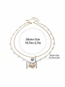 2 Stücke Sommer Halsketten Set, Strand Halskette für Frauen, verstellbare mehrlagige Halskette mit Kunstmuschel- und Kunstperlendesign. Nicht fixierte Sommer Ozean Halskette