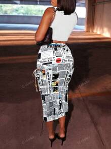 Nuova gonna corta alla moda e chic, stile casual da strada, con stampa digitale creativa, ampia e comoda, per donne