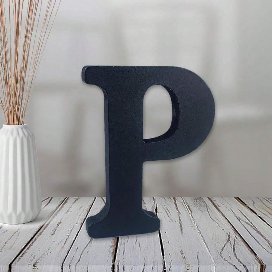 Local Delivery-- 4 Inch Black Wood Letters Unfinished Wood Letters For Halloween Decorative Standing Letters Slices Sign Board Decoration For Craft Home Party Projects (A) - P - View 1