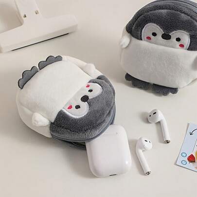 1pc Cute Penguin Cartoon Mini Wallet - Secure Zipper Wallet For Earphones, Coins, Keys And Essentials