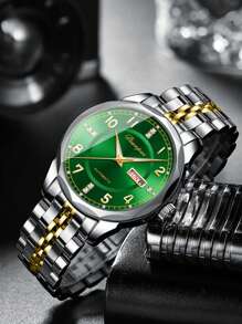 1 pieza Reloj mecánico de hombre, con diamantes, luminoso, de acero inoxidable, automático, con calendario y exhibición de día de la semana, regalo