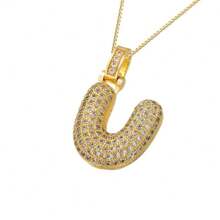 1pc Fashionable Gold Bubble Letter A-Z Necklace, Suitable For Men And Women Daily Wear