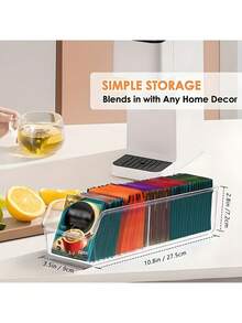 Tea Bag Organizer, Tea Bag Storage Box, Clear Storage Holder Storage Bins For Tea Bag, Sugar Packet, Coffee Bag, Spice Pouches, Multifunctional Plastic Organizer Box, 2-Compartment Desktop Organizer, Storage Box For Cabinet, Countertop, Pantry