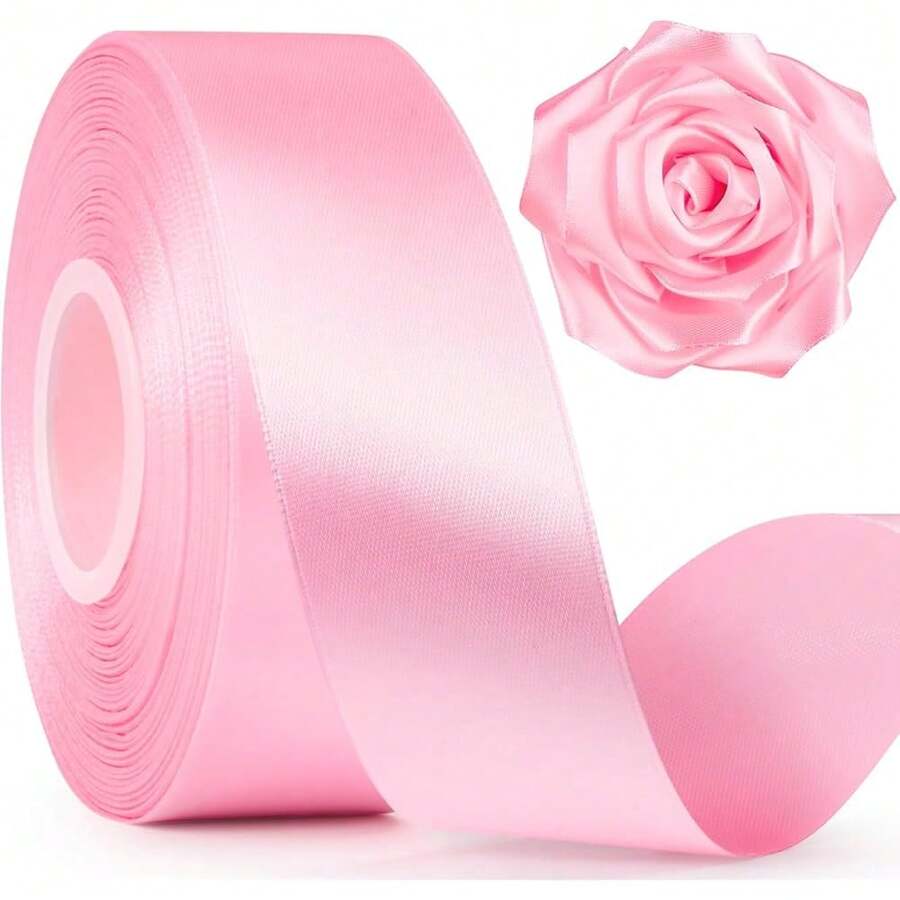 New 1-1/2 Inch Wide Pink Satin Ribbon, 50 Yards Solid Polyter Fabric Ribbon For Ros Making, Gift Wring, Uation, Wedding Drations, Crafts, Bows, Flower Bouquets - Pink - View 1