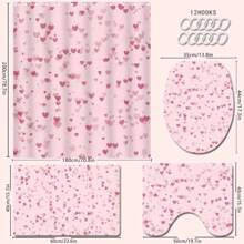 4 Stücke rosa Herz Thema Badezimmer Vorhang Set, Badematte, U-förmiger Toilettendeckel, wasserdichter Duschvorhang, dekorativer Badezimmer Raumteiler Vorhang, moderner Stil, ohne Bohren erforderlich, maschinenwaschbar, Badezimmer Accessoires, Rückfahrt zur Schule Badezimmer Dekoration