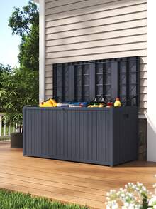 LIVINGANDHOME Living And Home 125L Waterproof Storage Box - Heavy-Duty Outdoor Garden Cushion Organizer With Lockable Lid  Black/Grey - Grey - View 1