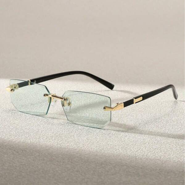1pc Unisex Black Small Frame Fashionable Rimless Y2K Summer Beach Driving Sunglasses