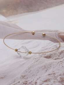 1 brazalete de acero inoxidable para mujer de moda con diseño abierto de piedra natural - geometría - Ver 45