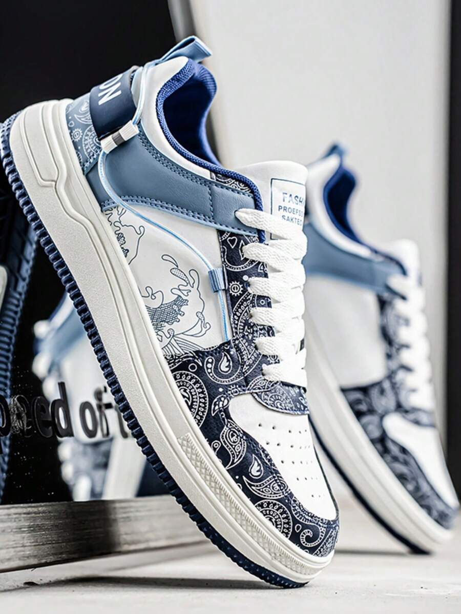 1 Pair Men's Casual Sneakers, Random Print Design, Simple & Fashionable ...