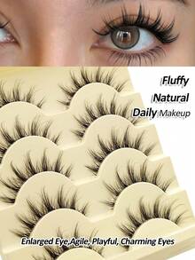 Rikuaild 5 Pairs Doll-Like Natural False Eyelashes - Transparent Stem Cartoon Eyelashes, Fairy Tale Design Perfect For Cosplay, Reusable - 貓精靈假睫毛 - 查看 2