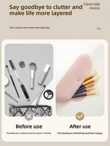 1pc (Random Color) Silicone Makeup Organizer Bag, Dust-Proof Makeup Brush Holder Case, Travel Cosmetic Pouch - Multicolor - View 4