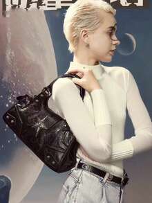 1 件复古 Y2K 机车女孩手提包，朋克风格单肩包，独特的千禧斜挎包，配有可调节肩带，适合外出、通勤、大学、工作、旅行、拍照