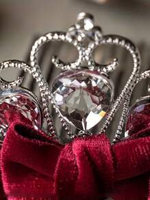 1pc Premium Velvet Red Crown Bow Girls' 3D Comb Girls' Crown Children's Headwear
