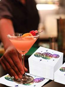 16pcs Disposable Silver Foil Embossed Disco Cocktail Napkins, Personalized 70s 80s 90s Party Supplies, Suitable For Birthday, Wedding, Graduation Party Decor, Restaurant, Bar, Birthday Cake Napkins, Bachelorette Party Decor, Bachelorette Party Favors, Bachelorette Party, Bridal Shower Favors, Wedding Guest Favors, Autumn Decor, Halloween Home Decor, Christmas Decor - Multicolor - View 3