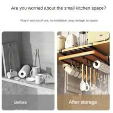 Kitchen Hanging Organizer Rack With Hooks Under Cabinet Paper Towel Dishcloth Hanger Cutting Board Pot Cover Holder Storage Shelf