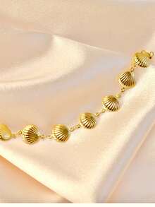 1pc Waterproof Beach Style Stainless Steel Shell & Seashell Beaded Bracelet, 18K Gold, For Women - Yellow Gold - View 3