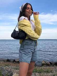 2026 Jean Shorts For Women Basic Wash Stretchy Solid Denim Summer Hot Short Y2k Casual Jorts - Navy Blue - View 5