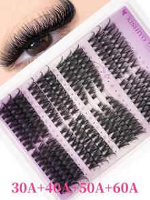 40D-100D Faux Mink Eyelashes, 456/432 Pieces/Cluster, 0.07mm D Curl, 10-14mm Mixed Natural Style 3D Russian Thick Individual Eyelash Extensions, Makeup Tools - D - 查看 11