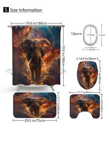1/4pcs Star Giant Elephant Shower Curtain Set, Decoration Bathroom Set Including High Quality Shower Curtain, Non Slip Floor Mat, Toilet Cover, Bathroom Mat And 12 Plastic Hooks, Bathroom Accessories, Home Decoration Back To School
