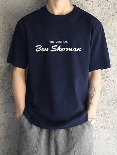 Men's "The Original Ben Sherman" T-Shirt, Navy Blue Short Sleeve, Crew Neck, Casual Summer T-Shirt, Machine Washable, Comfortable Outdoor Casual Wear, Machine Washable Shirt