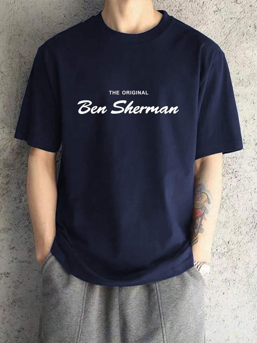 男士“The Original Ben Sherman”T 恤，海军蓝短袖，圆领，休闲夏季 T 恤，可机洗，舒适的户外休闲装，可机洗衬衫 - 寶藍色 - 查看 1