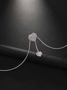 Sexy Rhinesetone Double Heart Pendant Chest Chain Bracket Body Chain Jewerly For Women Summer Bikini Beach Sexy Body Chains Women's Double Heart Bra Chain Daily Wear Nightclub Party Jewerly GIfts