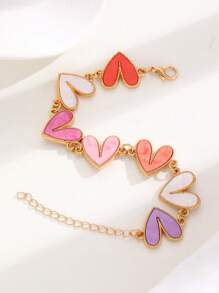 1pc Colorful Heart-Shaped Bracelet For Women, Fashionable & Cute, Ideal Gift For Girlfriend, Best Friend, Suitable For Daily Wear, Party, Festival