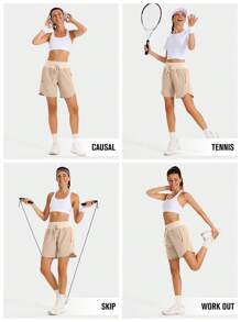 ZUTY 7" Hoch taillierte Sport Shorts für Frauen, Lauftraining Lang Shorts mit 3 Reißverschlusstaschen, Sommer