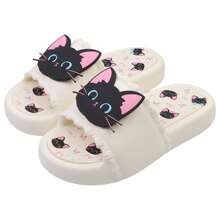 1 Pair Cute & Cool Black Cat Design Women Summer Slippers, Soft Bottom Indoor/Outdoor House Slipper, Student Dormitory