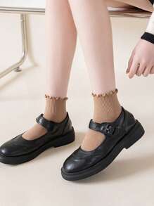 5/6 Pairs Random Ruffle Trim Solid Color Women Casual Ankle Socks, Soft & Comfortable, Suitable For Daily, Outdoor, Sports Wear In All Seasons, Random Colors