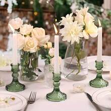 Set de 4/6 piezas de Elegantes Portavelas de Vidrio - Diseño de cristal transparente, adecuado para velas cilíndricas y cónicas, ideal para decoración del hogar, sala de estar, bodas y ocasiones especiales, arreglo romántico de velas