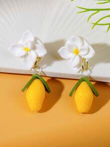 Handmade Cute Lemon 3D Pendant Earrings For Women, Summer Beach Holiday Party