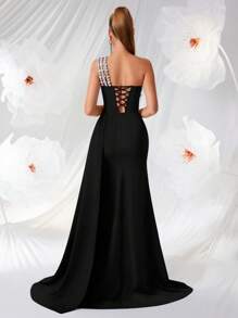 ADYCE Robe longue à fente ouverte avec dos nu, taille haute et décoration de strass, pour le bal de promo, les soirées, les cérémonies, les invités de mariage