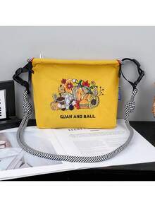 1pc New Fashion Casual Versatile Embroidered Cute Pattern Adjustable Shoulder Strap One Shoulder Diagonal Tote Bag With Zipper