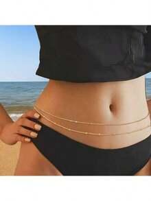 Ladies' Two-Piece Waist Chain Set - Enchanting Body Accessory | Gold Adjustable Belly Chain, Beach Music Festival Party Outfit - Vàng - Xem 5