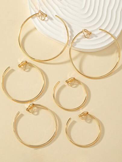 2pcs Fashion Personalized Metal Circular Clip-On Earrings Punk Style Metal Hoop Earrings Oversized Earrings For Non-Pierced Ears