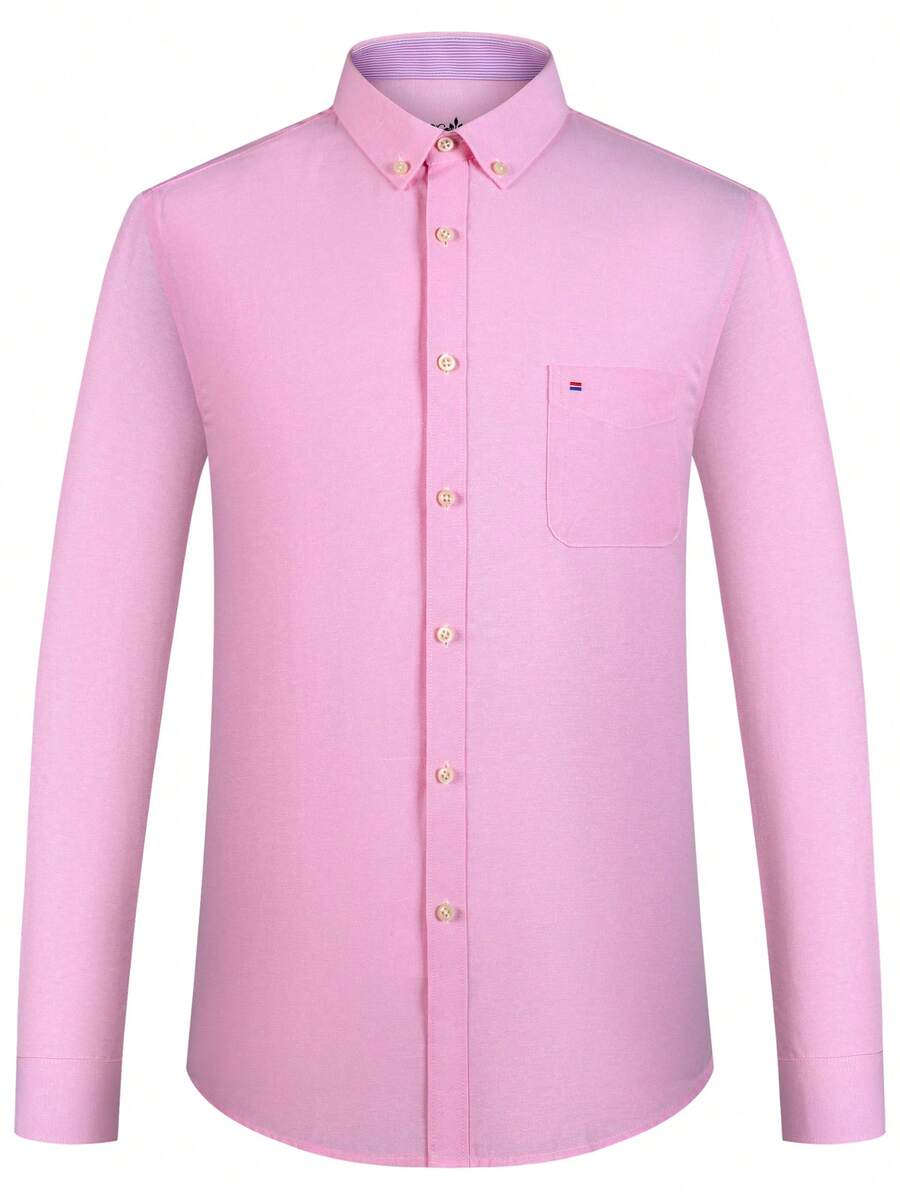 Grey Oxford Shirts For Men Long Sleeve Mens Dress Shirts Casual Button Down Shirts With Front Pocket Regular Fit For Spring/Fall - Pink - View 1