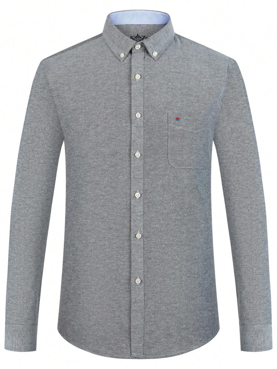 Oxford Shirts For Men Long Sleeve Mens Dress Shirts Casual Button Down Shirts With Front Pocket Regular Fit For Spring/Fall - Xám - Xem 1